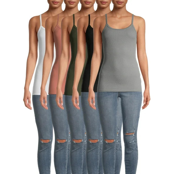 No Boundaries Juniors' Ribbed Cami Top, 5-Pack | Walmart (US)