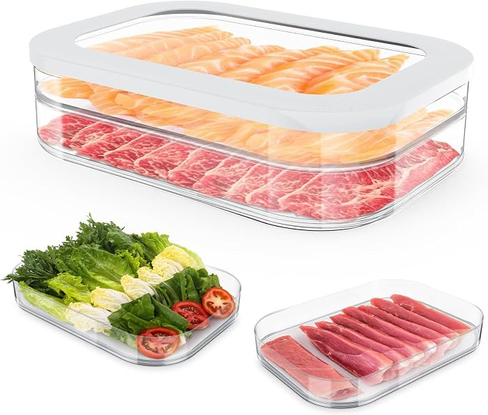Stackable Deli Meat Container with Drainage Groove and Silicone Lid, Clear Refrigerator Storage C... | Amazon (US)
