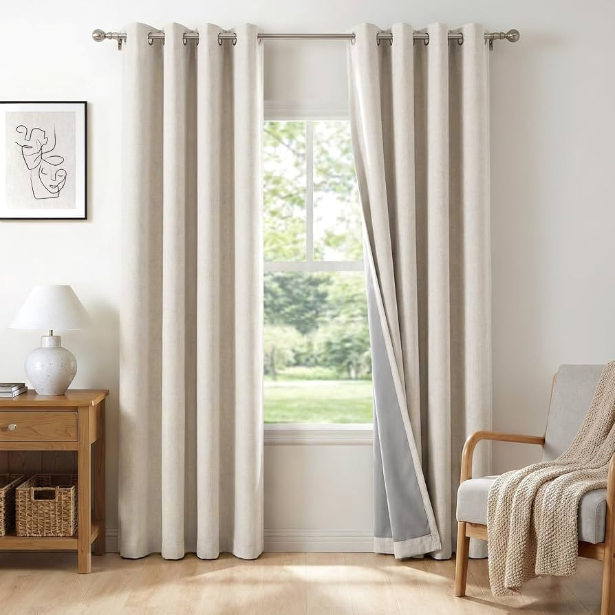 100% Blackout Shield Linen Blackout Curtains for Bedroom 108 Inches Long, Beige Grommet Curtains ... | Amazon (US)