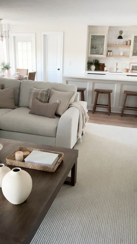 Basement Inspo - LOVE this sectional and coffee table! Sectional is so comfortable and a great neutral fabric, also is configurable so you can customize flexible your space.

Coffee table is super story and oversized, true medium brown color no undertones. Incredible price! 

Living room, sofa, couch, sectional, coffee table, living room table, end table, side table, bar stool, counter stool, neutral throw pillow, table lamp, curtains, window treatment, woven blinds, chandelier, living room decor 

#LTKHome #LTKSaleAlert #LTKFindsUnder100