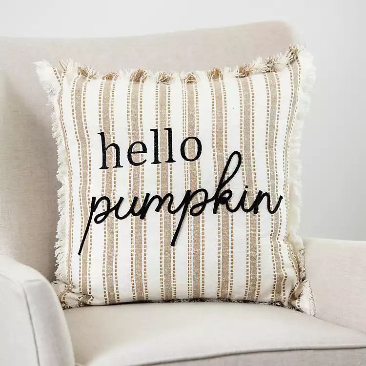 Natural Stripe Hello Pumpkin Pillow | Kirkland's Home