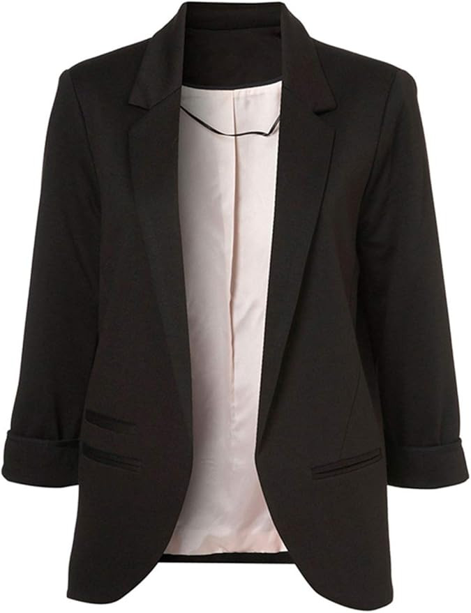 Lrady Womens Casual Blazer Open Front 3/4 Sleeve Notched Lapel Pocket Work Office Jacket Suit | Amazon (US)