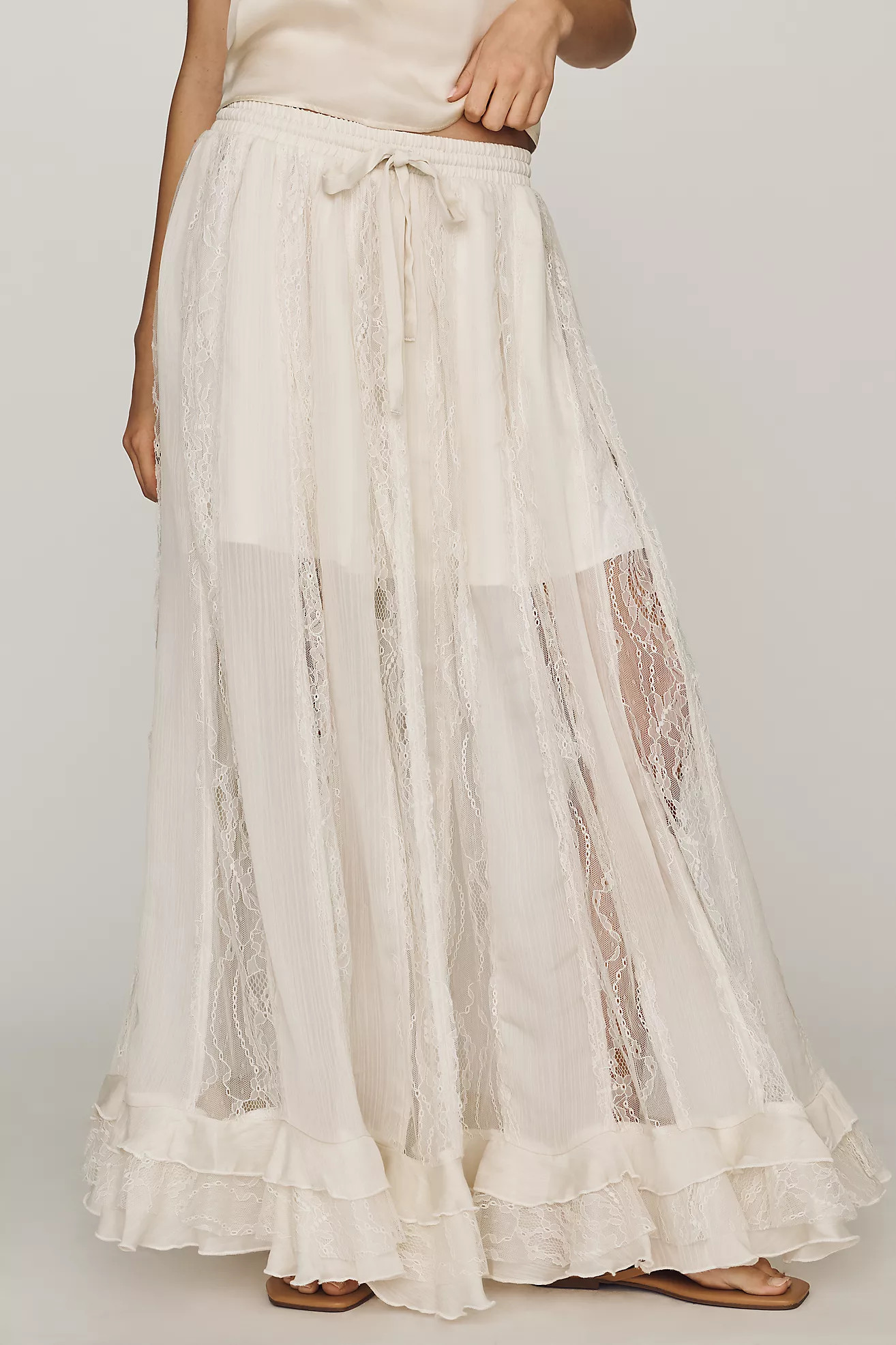 By Anthropologie Lace Chiffon Maxi Skirt | Anthropologie (US)