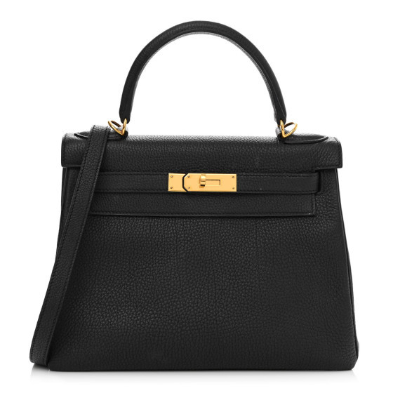 Togo Kelly Retourne 28 Black | FASHIONPHILE (US)