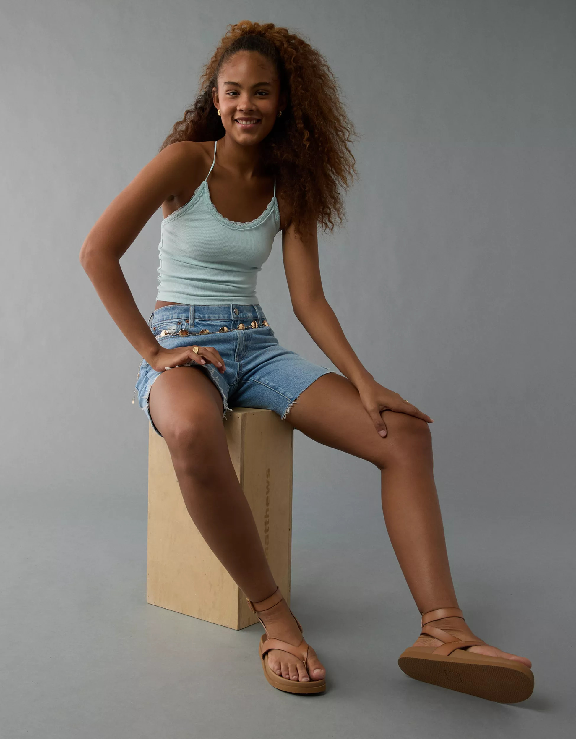 AE Strappy Go Lucky Cropped Lace Tank Top | American Eagle Outfitters (US & CA)