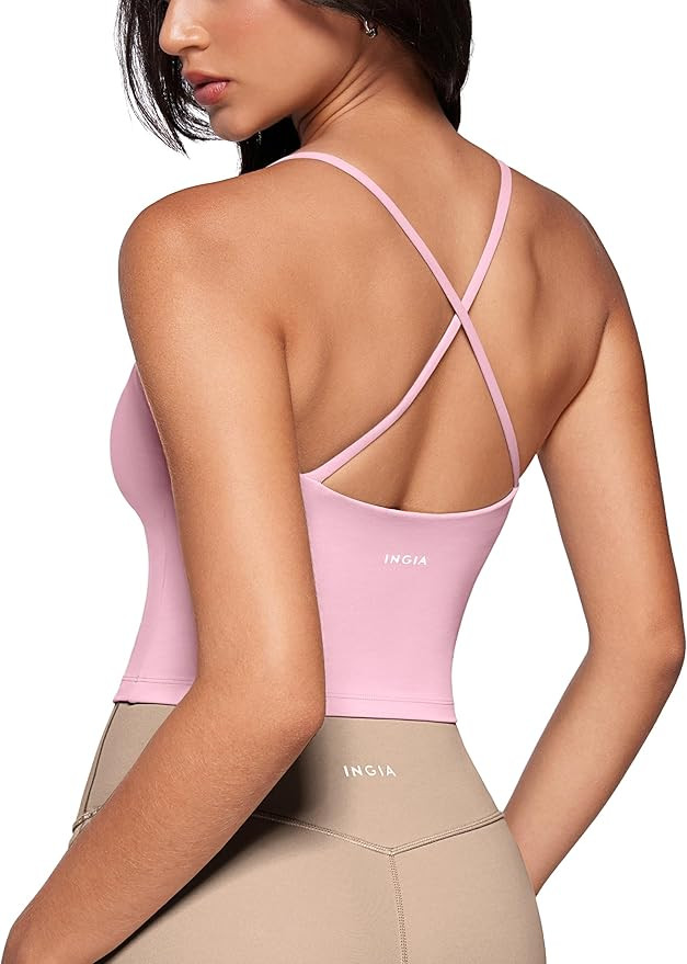 Womens Low Scoop Neck Tank Tops Built in Bra U Back Workout Tanks Spaghetti Criss Cross Strap Sle... | Amazon (US)