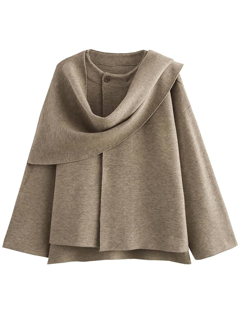 Kissonic Women's Oversized Scarf Jacket Shawl Wraps Knit Long Sleeve Button Winter Peacoat | Amazon (US)