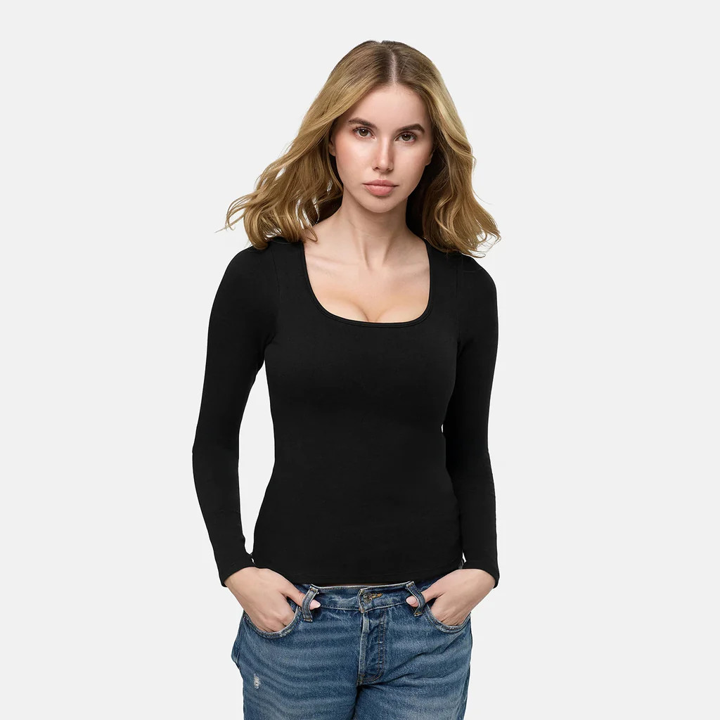 Cotton Longsleeve with Built-In Push-Up Bra | cfab by creamy fabrics