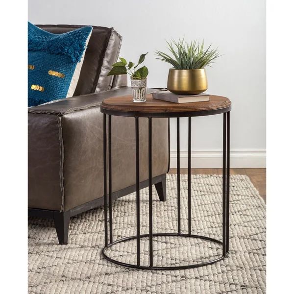 Burnham Reclaimed Wood and Iron Round Side Table by Kosas Home | Overstock.com Shopping - The Bes... | Bed Bath & Beyond