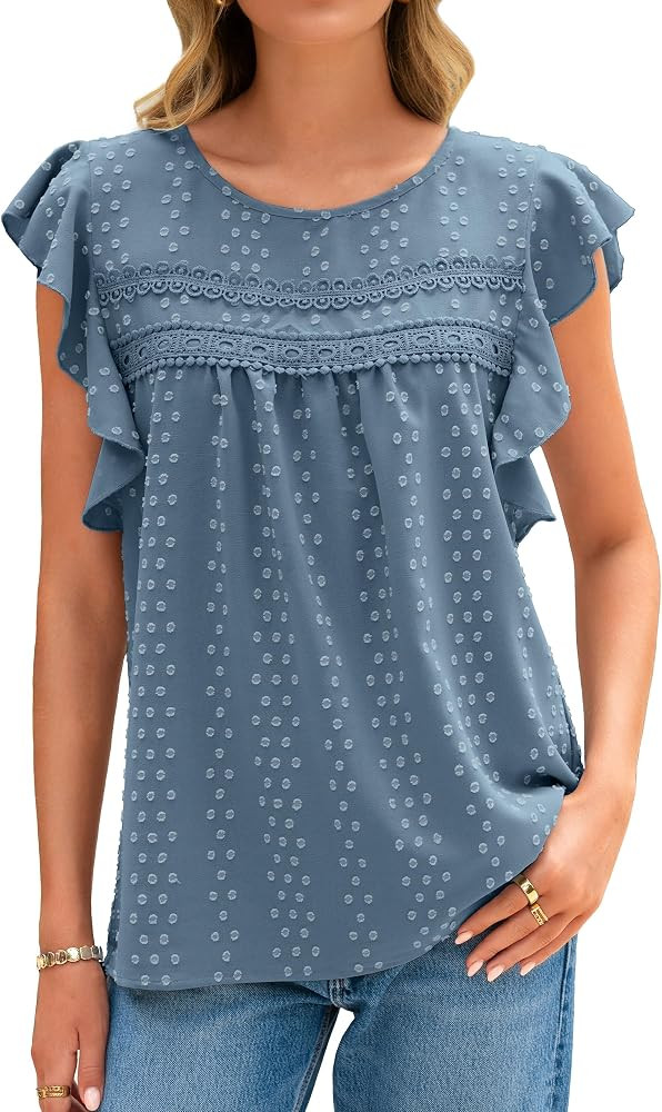 Glamaker Womens Summer Casual Blouses Dressy Flutter Sleeve Tops Boho Spring Crew Neck Holidy Cut... | Amazon (US)