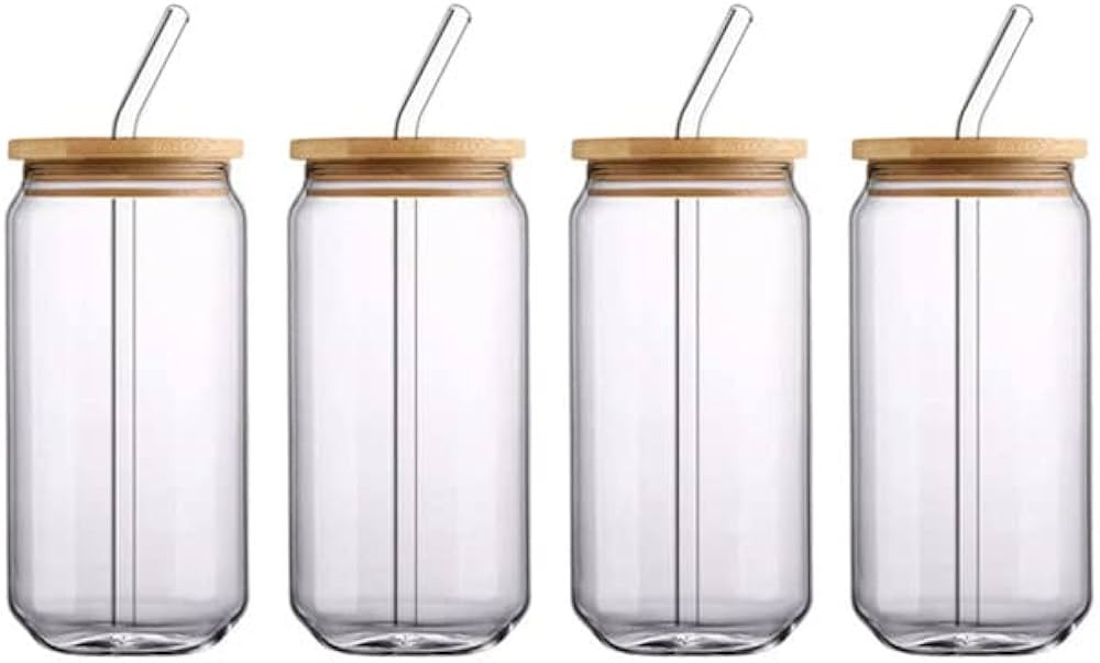 ELLEME Drinking Glasses with Bamboo Lids and Glass Straw [4pcs Set - 16oz] Beer Glasses, Iced Cof... | Amazon (US)