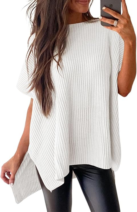 SHEWIN Sweaters for Women Casual Crew Neck Short Sleeve Sweater Lightweight Knit Batwing Fall Top... | Amazon (US)