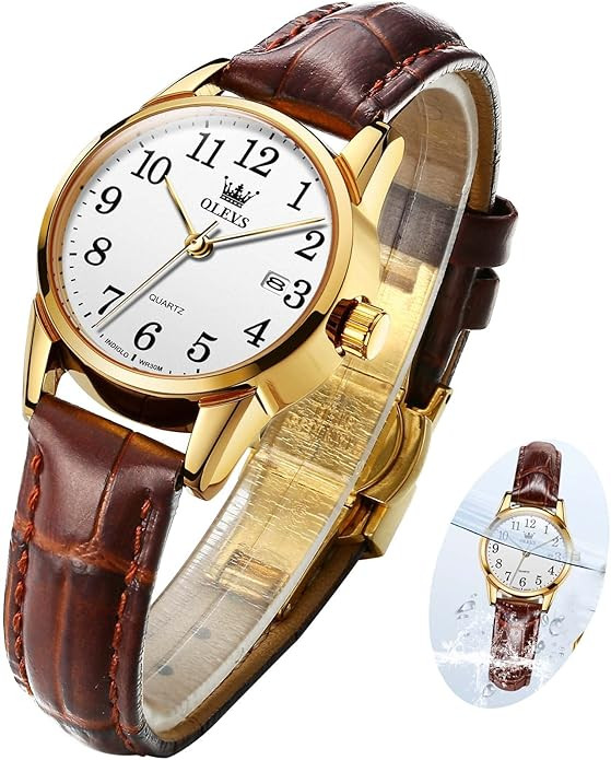 OLEVS Elegant Women's Watch Brown Leather Chronograph Watches for Women Medium Dial Fashion Dress... | Amazon (US)