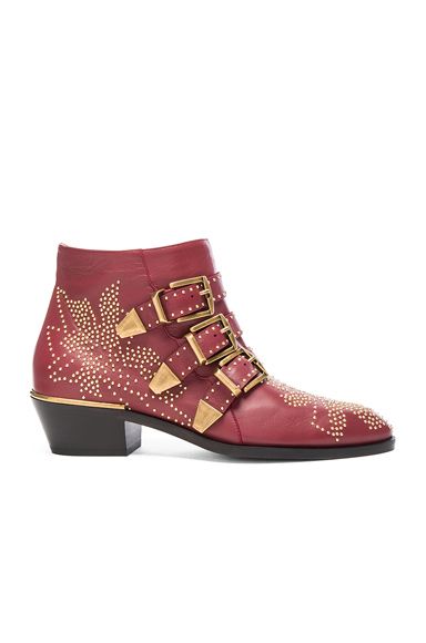 Chloe Susanna Leather Studded Booties in Red. - size 37 (also in 37.5,38,39) | FORWARD by elyse walker