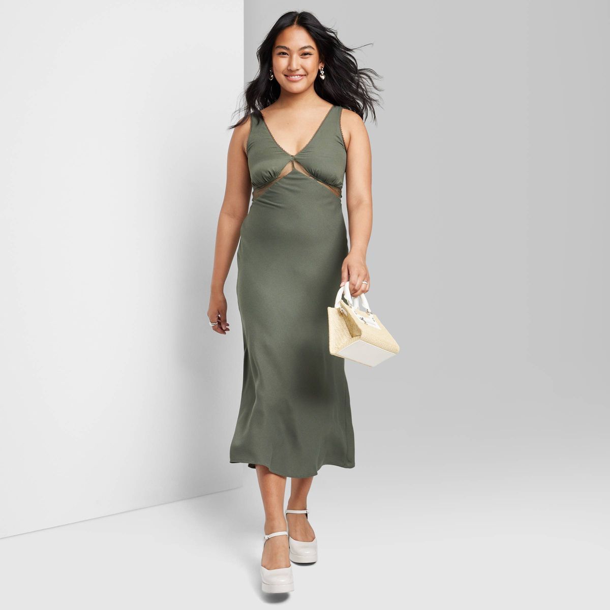 Women's Lace Detail Slip Midi Dress - Wild Fable™ Olive Green XS | Target