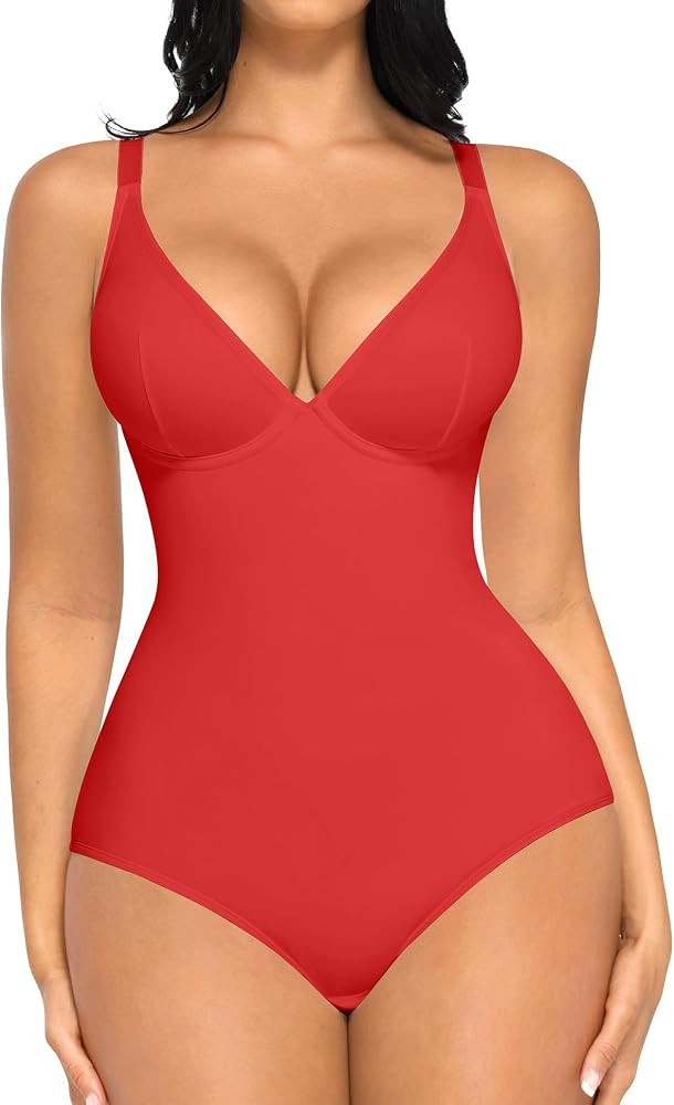 FeelinGirl Shapewear Bodysuits for Women Tummy Control Body Suits Deep V Neck Corset Body Shaper ... | Amazon (US)