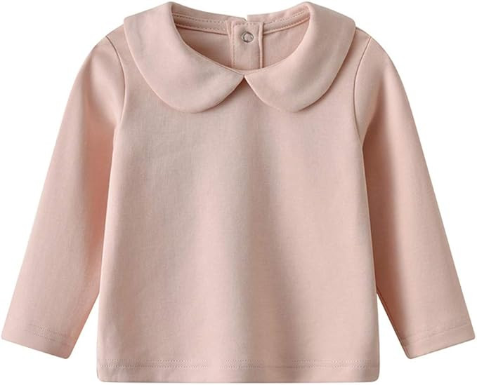 Auro Mesa Infant Kids Girls Cotton Solid Long-Sleeve Peter Pan Collar T-Shirts Tops Tees for 1-4Y... | Amazon (US)