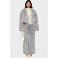 Grey Cropped Faux Fur Coat, Grey | PrettyLittleThing UK