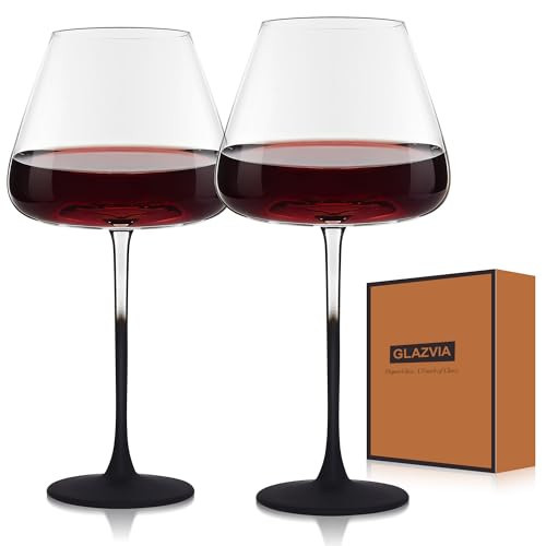 GLAZVIA Black Wine Glasses Set of 2, 23oz Large Stemmed Crystal Burgundy Glasses, Dishwasher Safe Stemware for Red or White, Gift for Party, Holiday, Anniversary, Restaurant, Home Bar, Daily Use | Amazon (US)