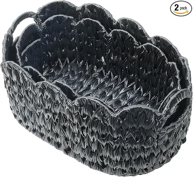 Wicker Scalloped Basket Set of 2,Woven Storage Baskets for Shelves,Closet,Laundry,Gift,Towels,Boo... | Amazon (US)