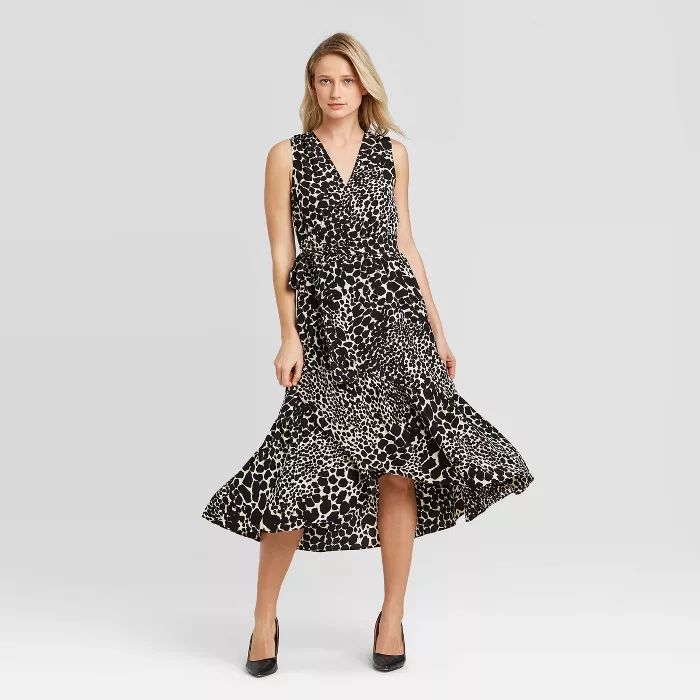 Women's Animal Print Sleeveless Ruffle Trim Dress - Who What Wear™ Black | Target