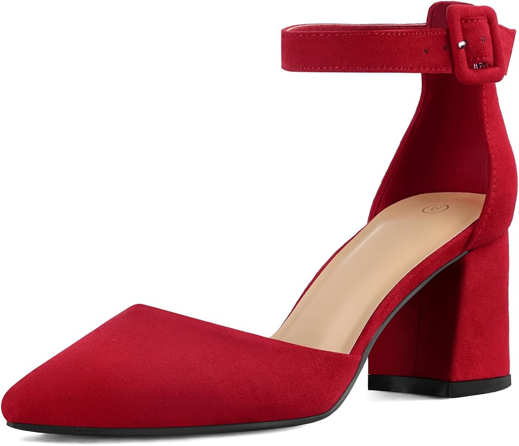 mysoft Women's Pointed Toe Low Chunky Heels Closed Toe Ankle Strap Dress Pump Shoes - Available i... | Amazon (US)