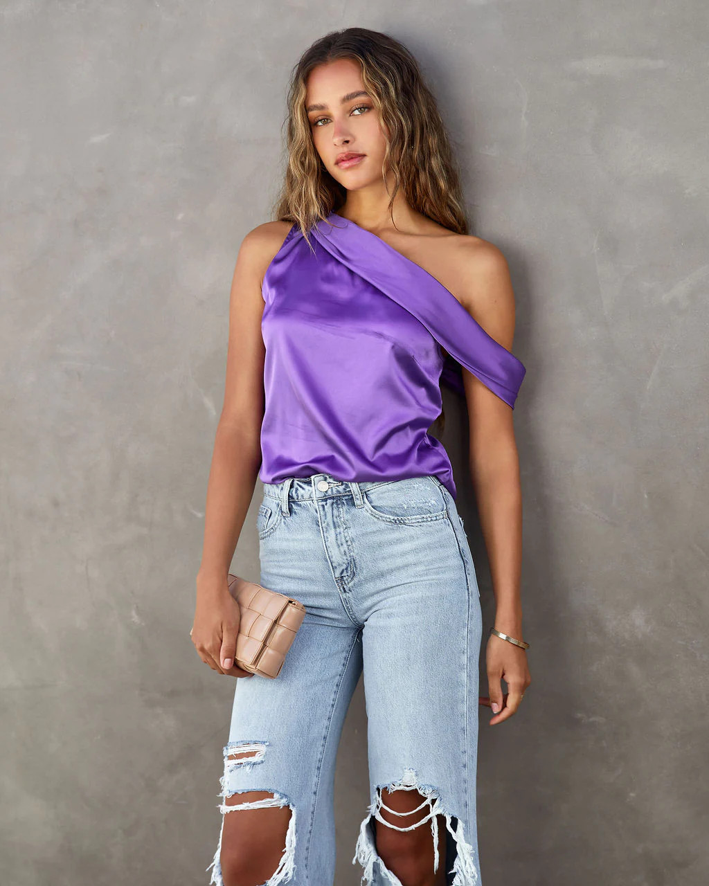 Simple Elegance Satin Off The Shoulder Top - Purple - FINAL SALE | VICI