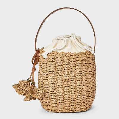 Straw Drawstring Bucket Handbag - Universal Thread™ Natural | Target