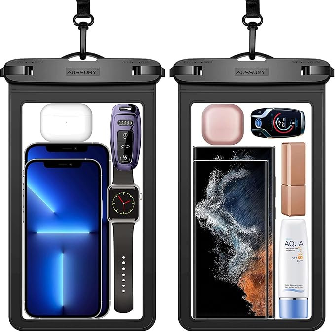 XL Large Waterproof Cell Phone Pouch - 2 Pack Underwater Clear Phone Holder Protector - Universal... | Amazon (US)