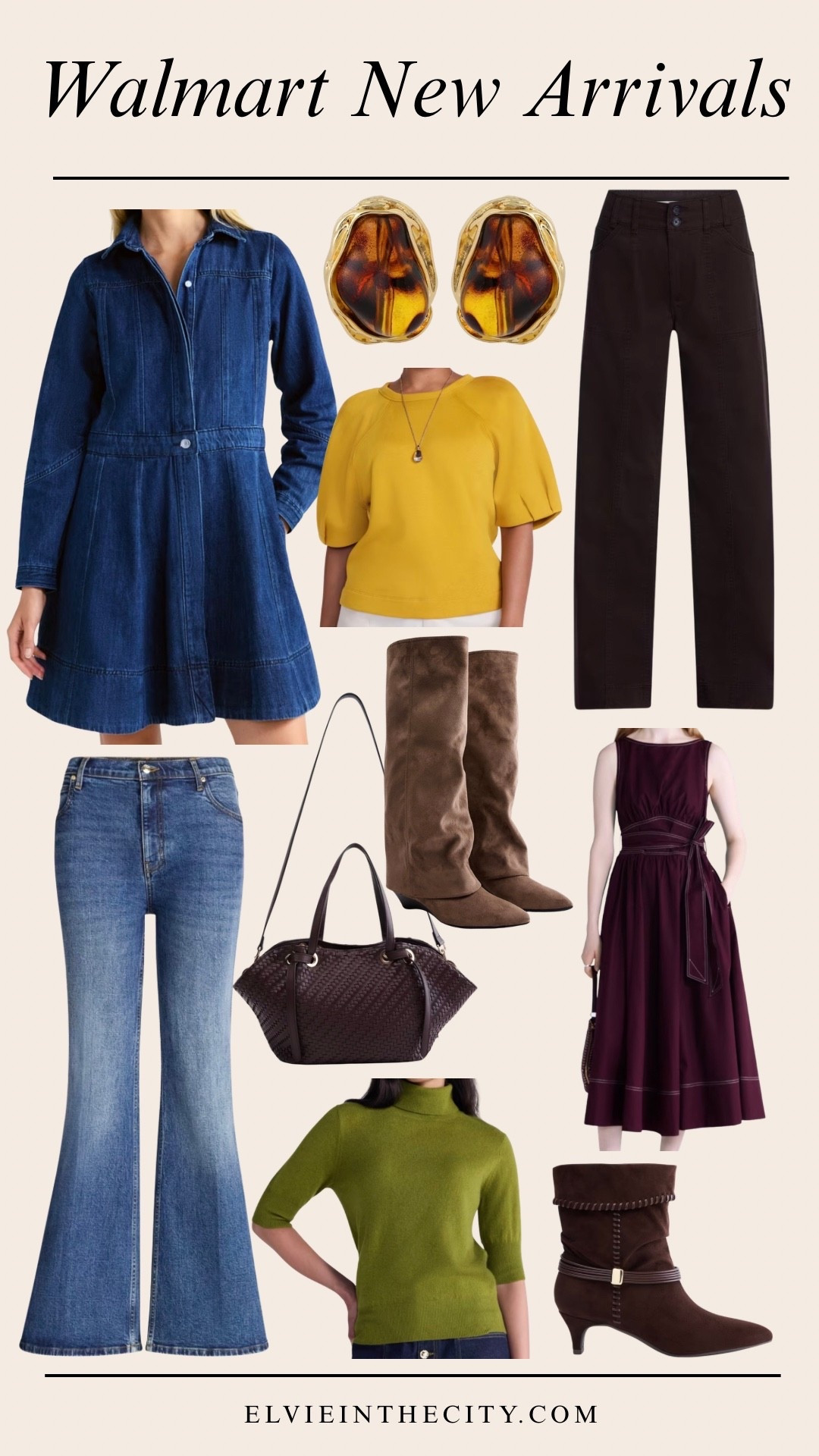 These Walmart new arrivals include brown accent drop earrings, a mini clam tote, high rise flared jeans, brown wide leg utility pants, a green cashmere turtleneck sweater, a yellow fleece top with puff sleeves, sleeveless cotton boatneck dress, a denim mini shirtdress, brown tall wedge boots, and brown kitten heels short boots.


Walmart finds, fall outfit, over 50 style, midlife fashion, petite fashion,midlife women, affordable fashion, fashion over40

#LTKOver40 #LTKPetite #LTKmomlife