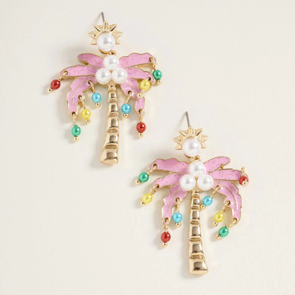 Holiday Festive Tropical Palm Tree Dangle Earrings | Shop Simon