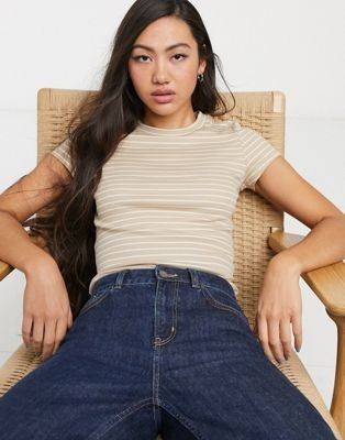 Monki striped rib t-shirt in beige | ASOS (Global)
