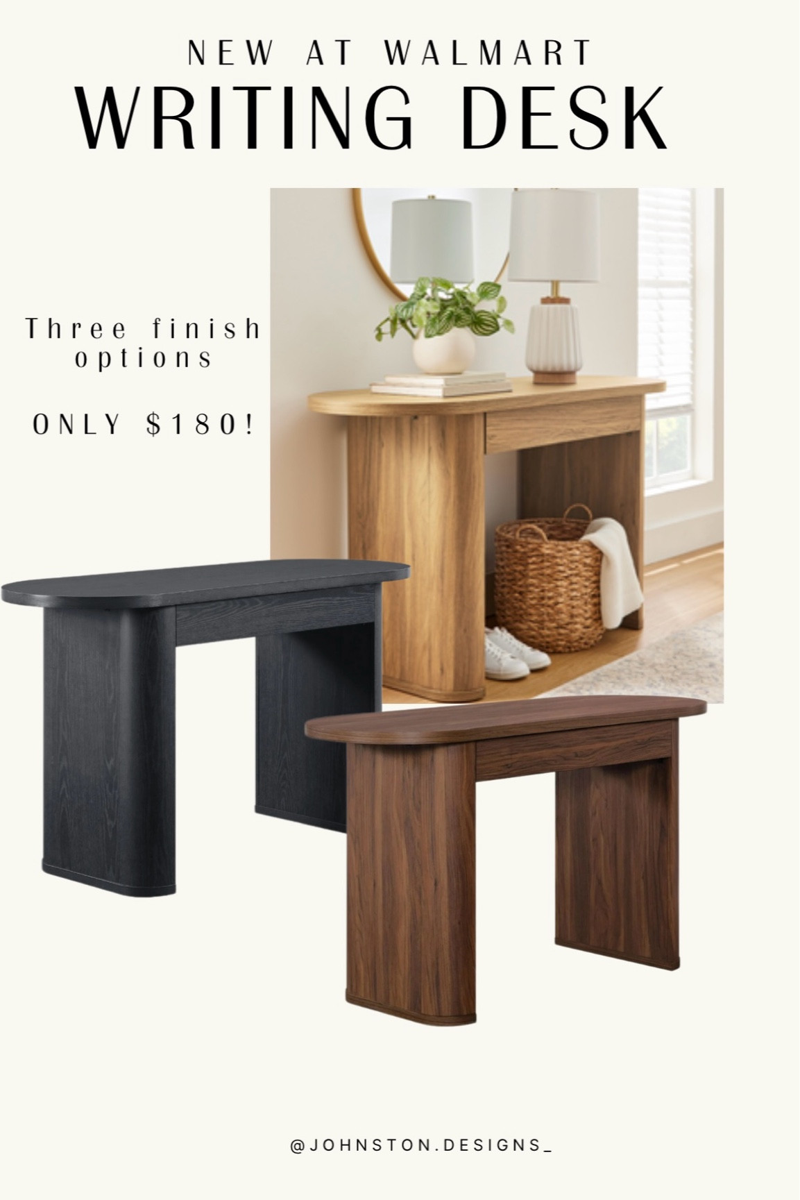 New at Walmart! This curved writing desk / console from the Juliet line at Better Homes and Gardens is STUNNING! Threw color finish options and only $180! 🤩


Affordable Home Finds | Walmart Home | Budget Friendly Furniture | Walmart Furniture 

#LTKHome #LTKSaleAlert