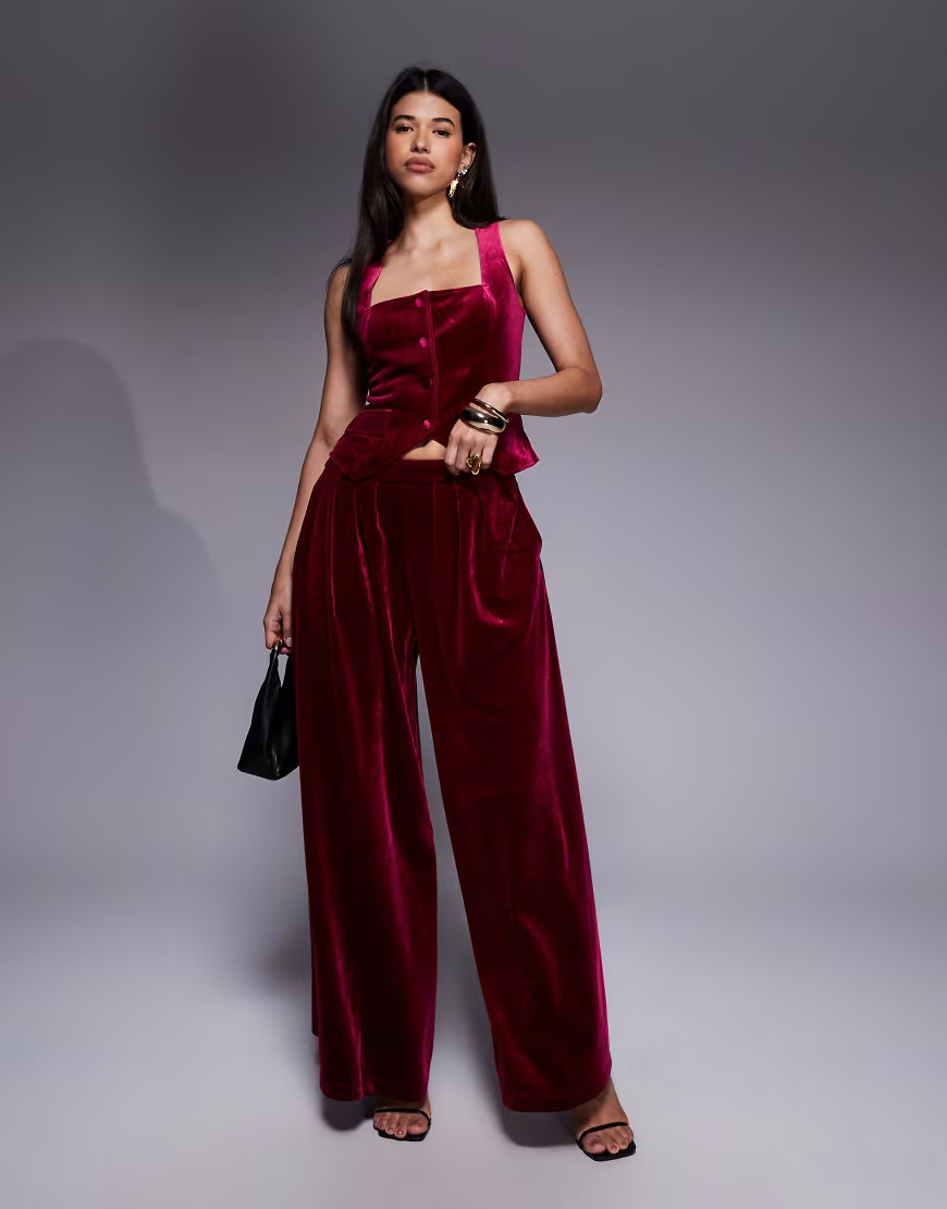 ASOS LUXE velvet pleated pants in pink - part of a set | ASOS (Global)