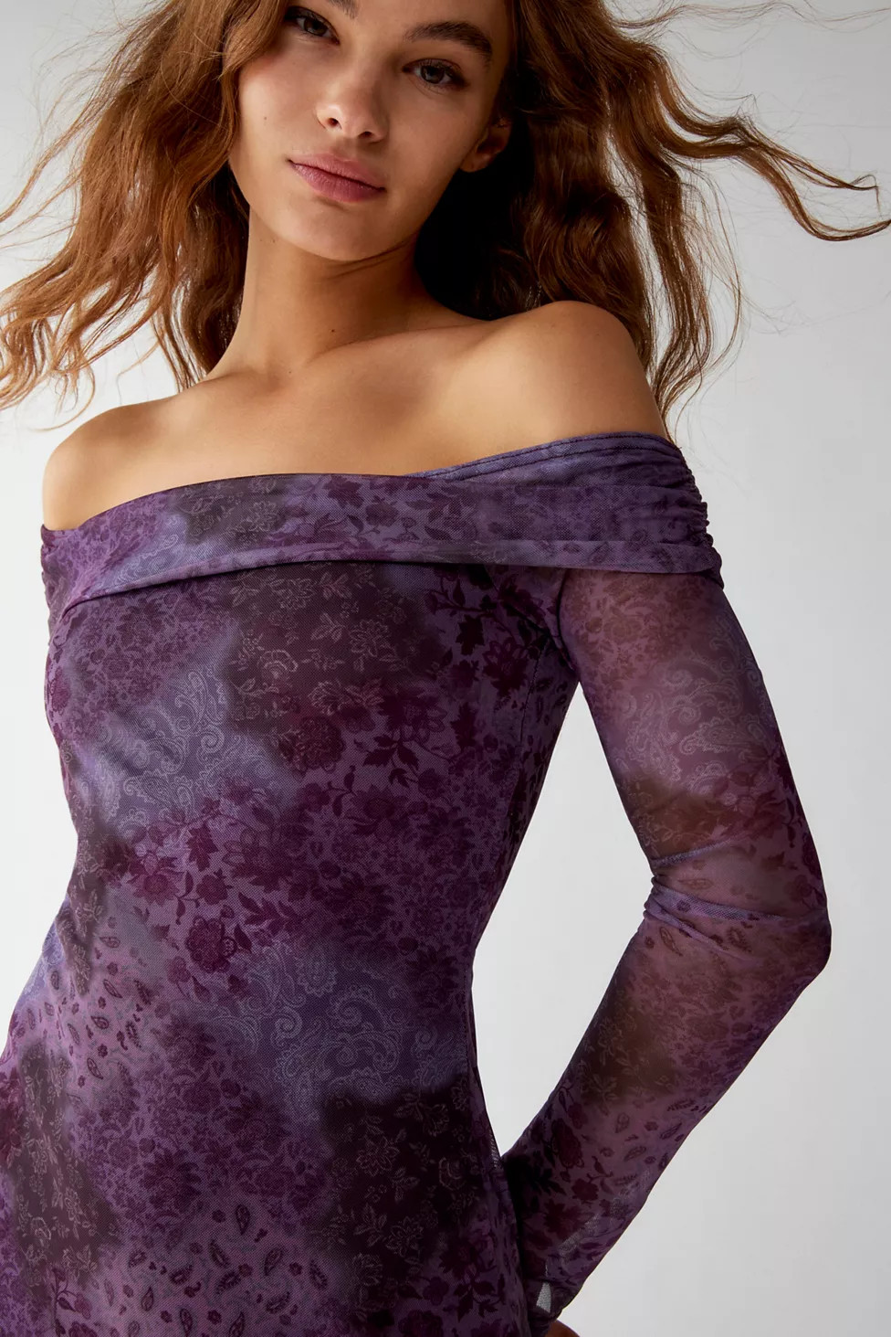 UO Isla Long Sleeve Off-The-Shoulder Mini Dress | Urban Outfitters (US and RoW)