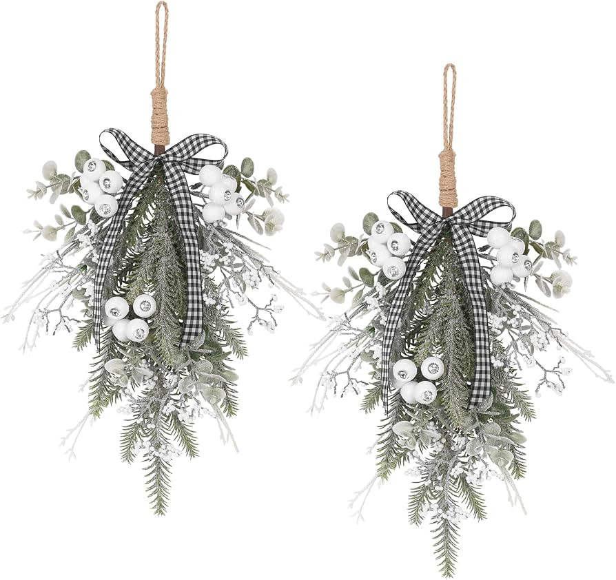 SY Super Bang 2PCS Christmas Decorations, 19Inch Artificial White Berry Front Door/Fireplace Hang... | Amazon (US)
