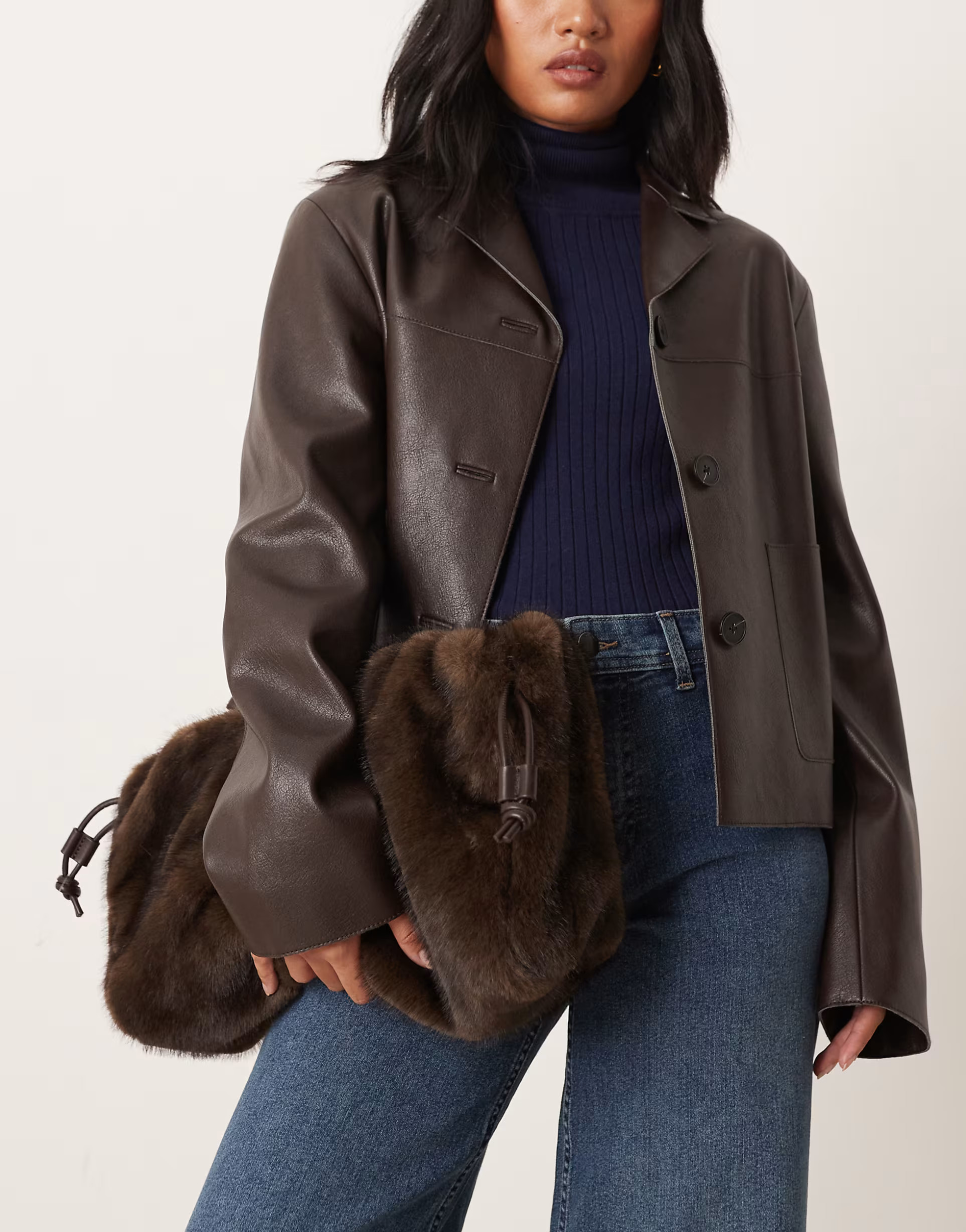 Mango faux fur clutch bag in chocolate | ASOS (Global)