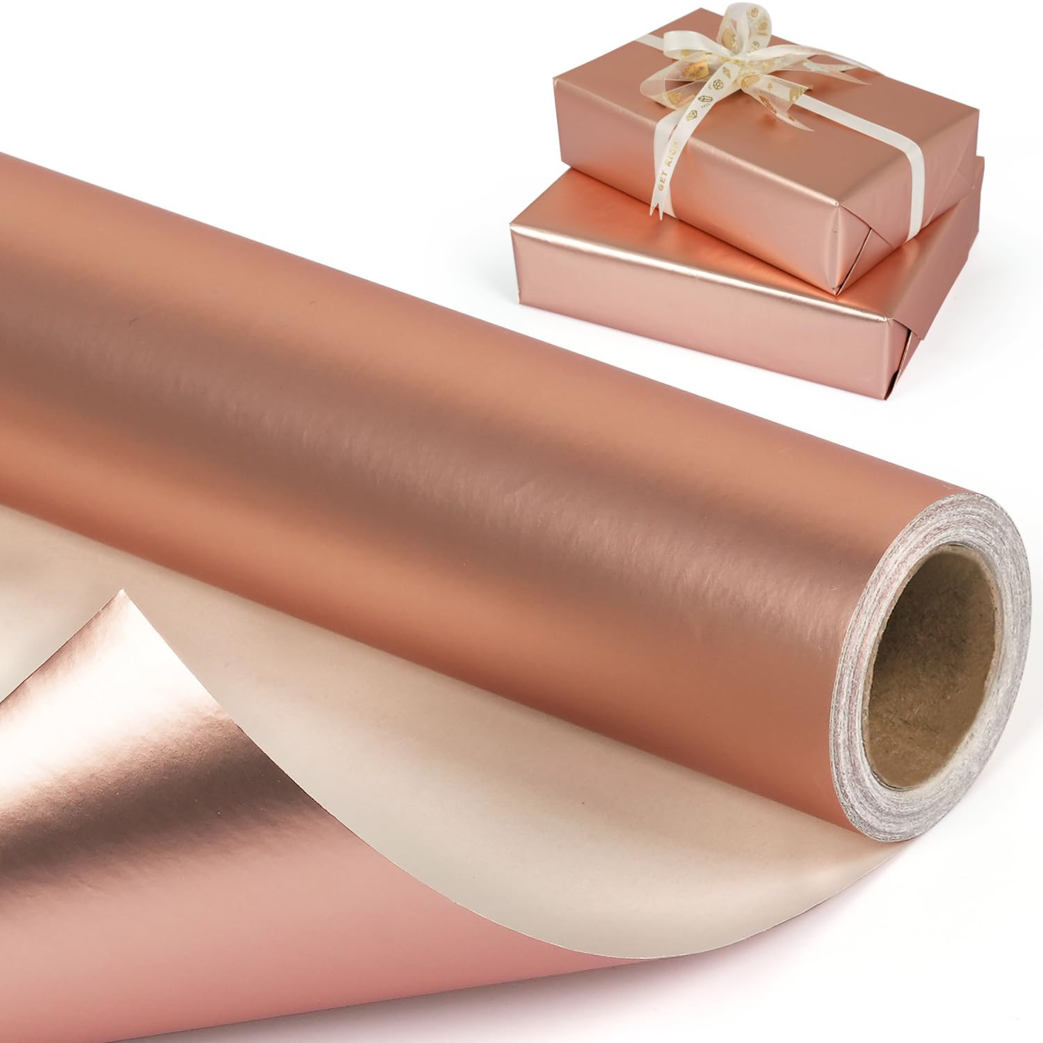Rose Gold Metallic Wrapping Paper Roll, Solid Color Matte Gift Wrap Paper - Pearly Lustre, Light ... | Amazon (US)