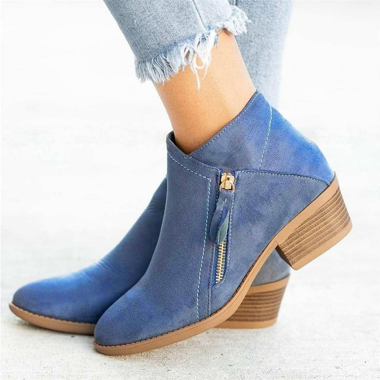 OKBOP Women's Low-heeled Ankle Boots-Wide Calf Winter Walking Shoes Women Red Cowboy Boots Warm F... | Walmart (US)