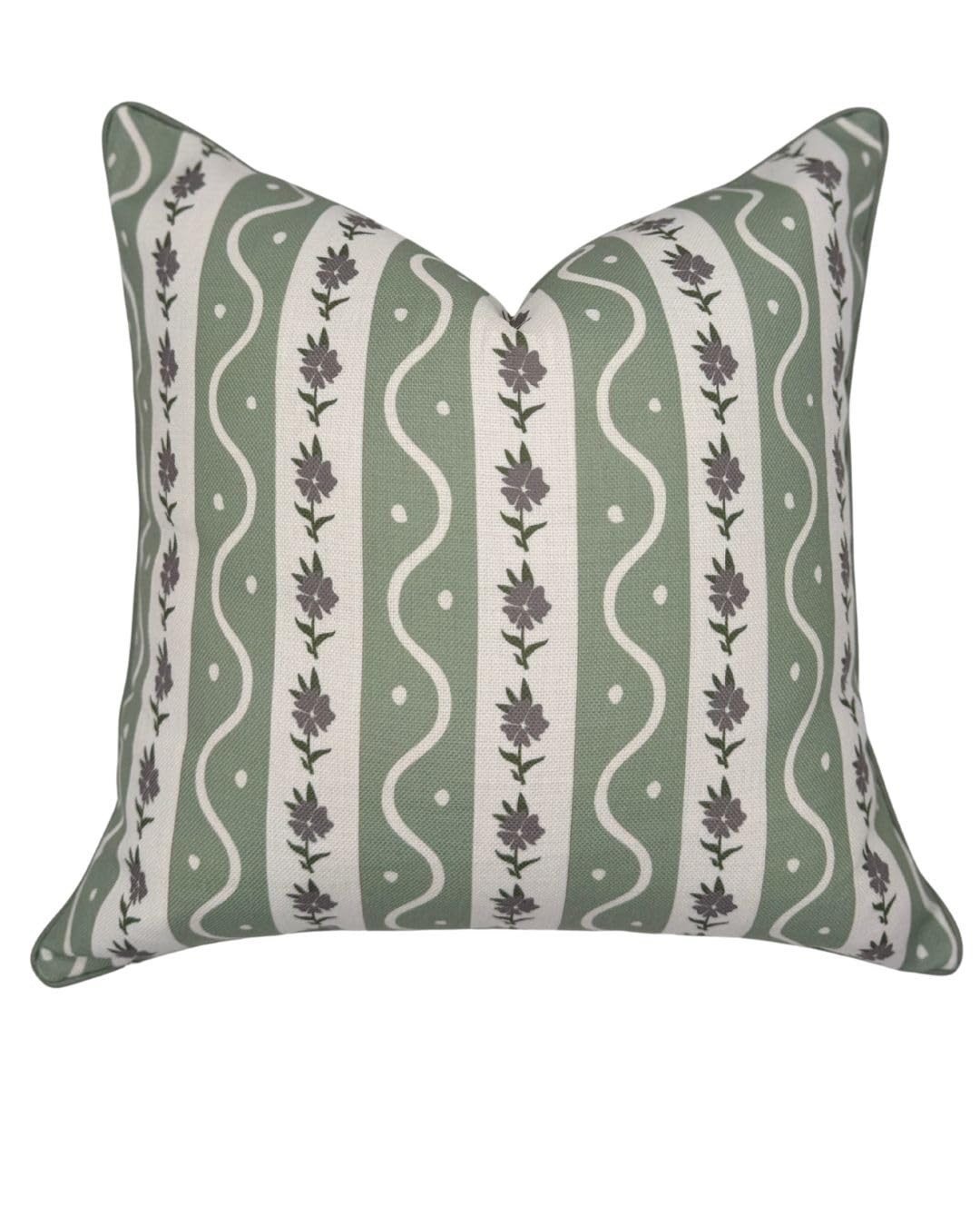 Jillien Harbor “The Tilly” Floral Block Print Pillow Cover – Green Stripes Decorative Throw... | Amazon (US)