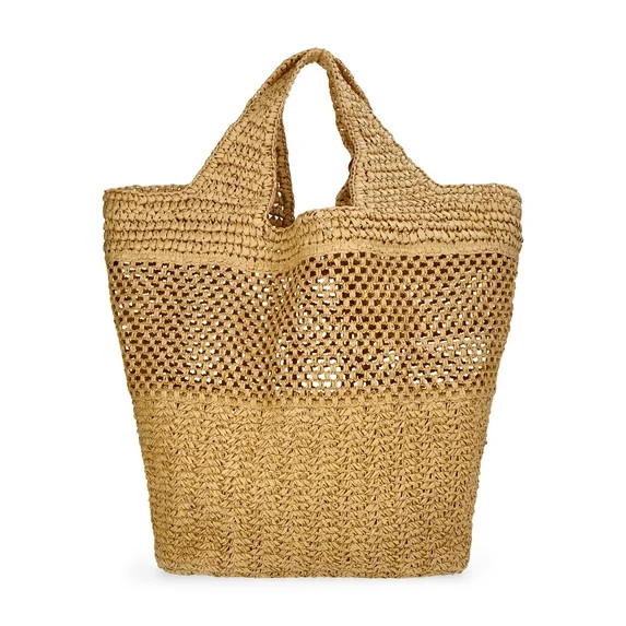 Time and Tru Women's Straw Tulip Tote Bag, Natural | Walmart (US)