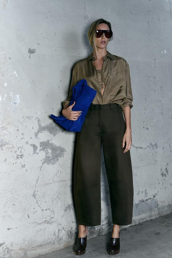 ZW COLLECTION HERRINGBONE WIDE-LEG PANTS | Zara US