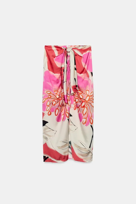 PRINTED MIDI SKIRT WITH KNOT | Zara UK