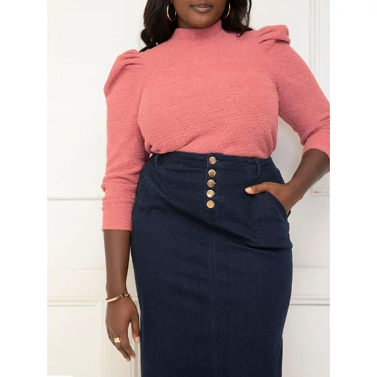 ELOQUII Elements Women's Plus Textured Mutton Sleeve Top | Walmart (US)