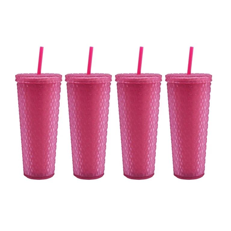 Mainstays 4-Pack 26-Ounce Textured Tumbler with Straw, Matte Pink | Walmart (US)