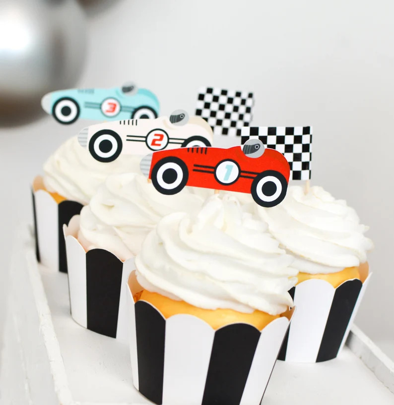 Vintage Race Car Cupcake Toppers, Car Cupcake Toppers, Race Car Birthday Party, Race Car Birthday... | Etsy (UK)