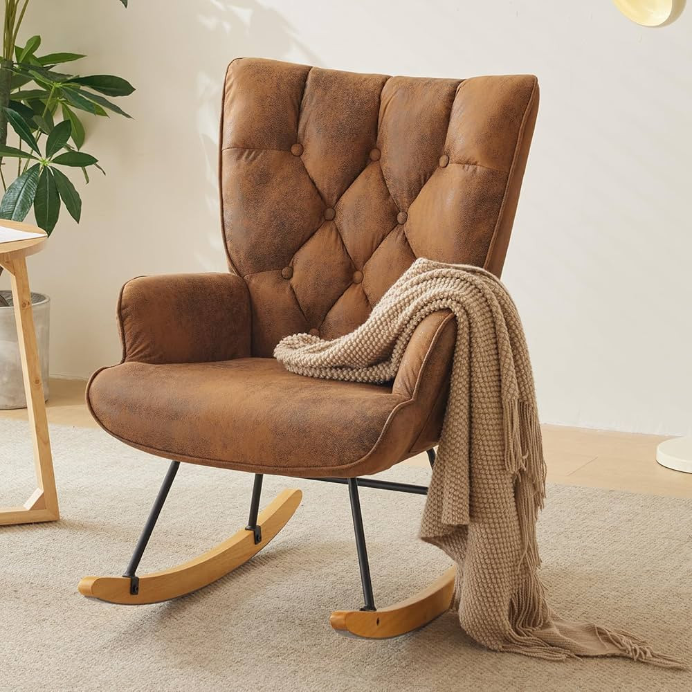 Nursery Rocking Chair Hot Stamping Fabric Upholstered Glider Rocker Rocking Accent Chair Padded S... | Amazon (US)