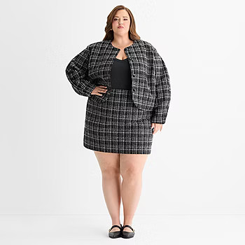 new!Ashley Graham Tweed Womens Plus Boucle Suit Jacket | JCPenney