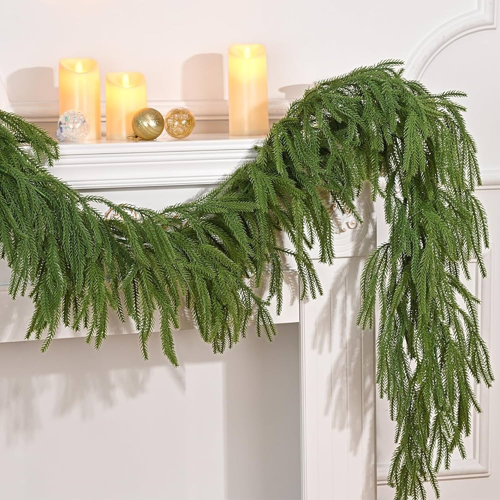 MARTINE MALL Christmas Garland, 6FT Real Touch Norfolk Pine Garland, Cedar Garland Christmas Garl... | Amazon (US)
