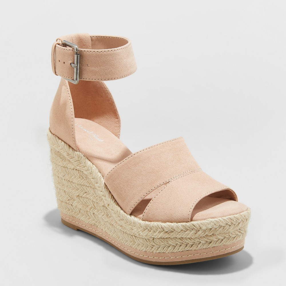 Women's Caroline Microsuede Ankle Strap Espadrille Wedge - Universal Thread Blush 11 | Target